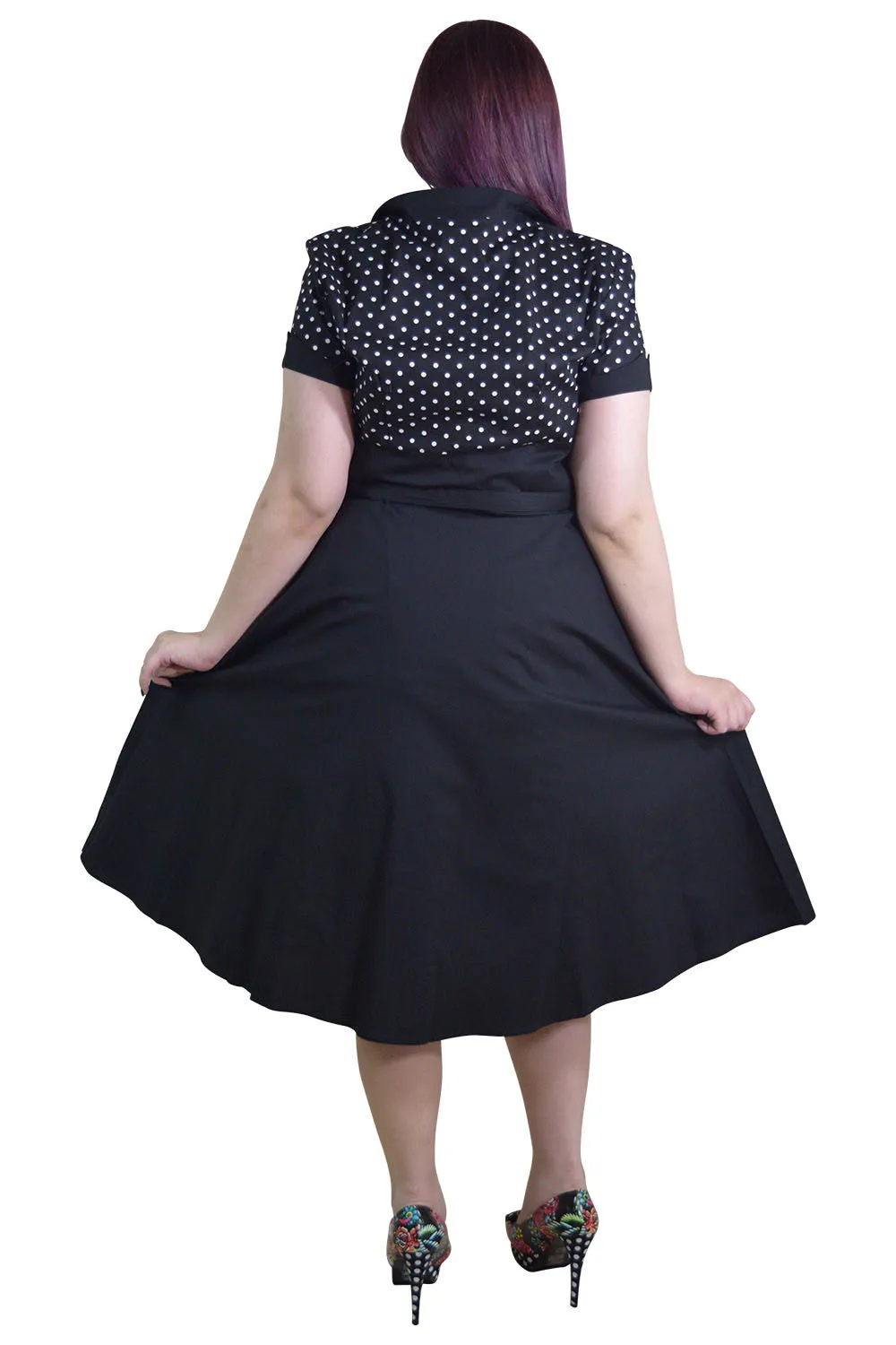 60s Vintage Retro Polka Dot Flare Party Dress Plus Sizes  – Two-Tone High Waist