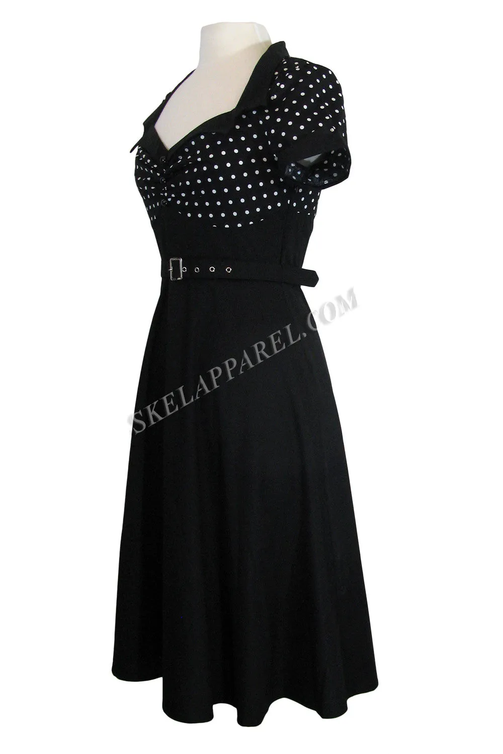 60s Vintage Retro Polka Dot Flare Party Dress Plus Sizes  – Two-Tone High Waist