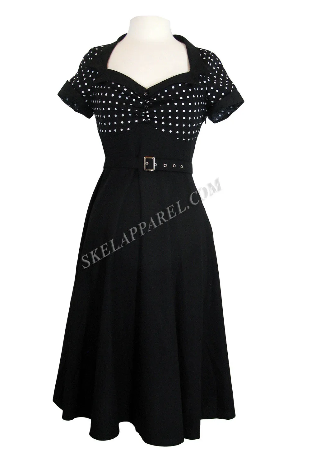 60s Vintage Retro Polka Dot Flare Party Dress Plus Sizes  – Two-Tone High Waist