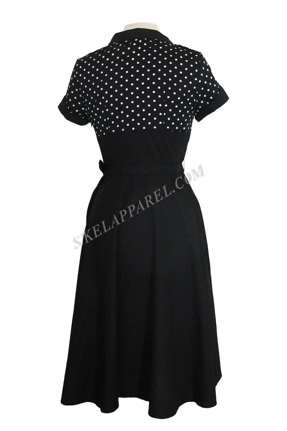 60s Vintage Retro Polka Dot Flare Party Dress Plus Sizes  – Two-Tone High Waist