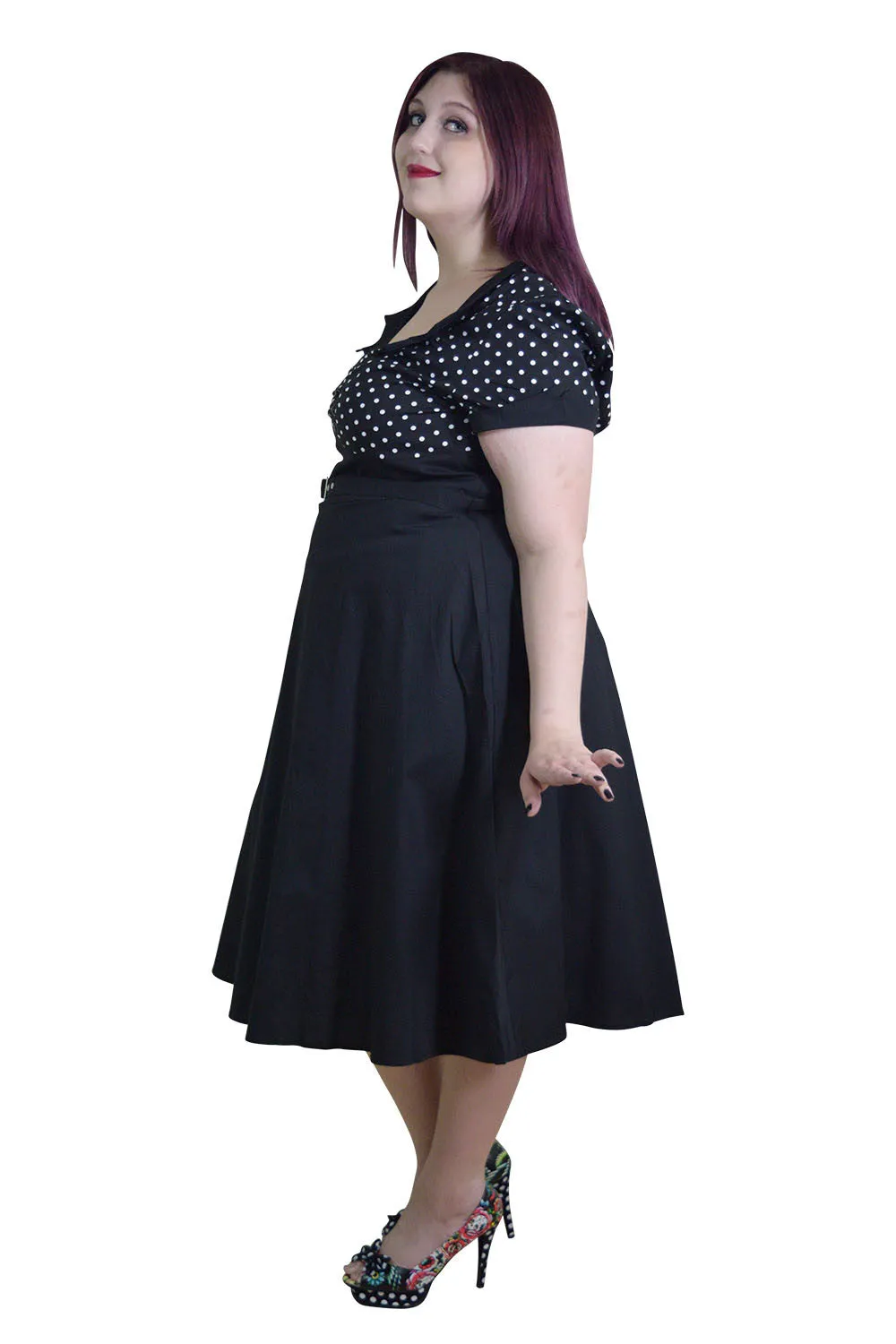 60s Vintage Retro Polka Dot Flare Party Dress Plus Sizes  – Two-Tone High Waist