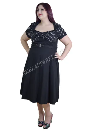 60s Vintage Retro Polka Dot Flare Party Dress Plus Sizes  – Two-Tone High Waist