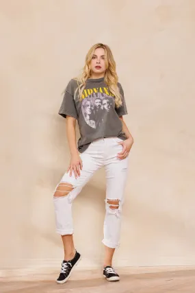 90'S SKINNY WHITE JEANS WITH DISTRESSED KNEES