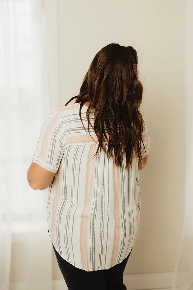 Back Button Striped Top