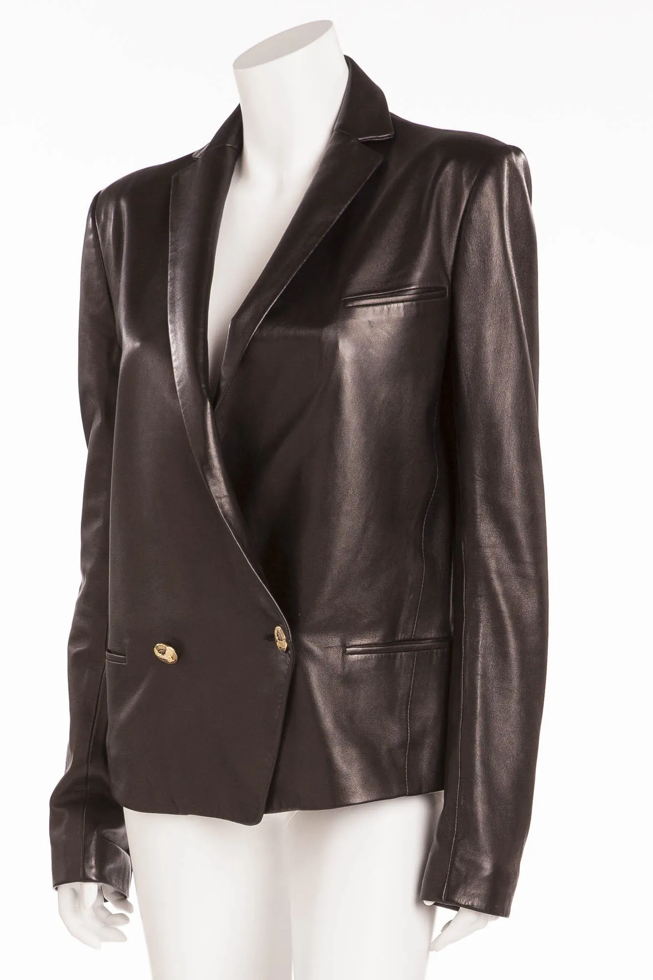 Balmain - Black Leather Blazer Gold Buttons - FR 42