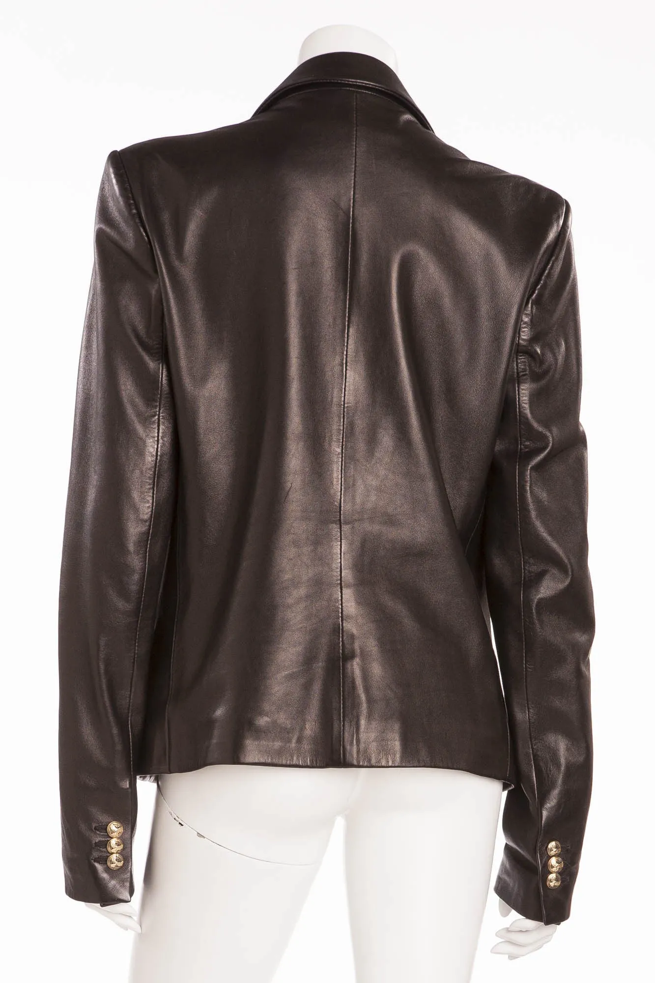 Balmain - Black Leather Blazer Gold Buttons - FR 42