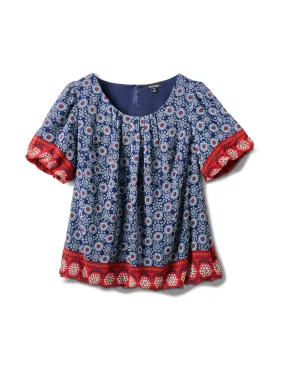 Border Print Bubble Hem Blouse