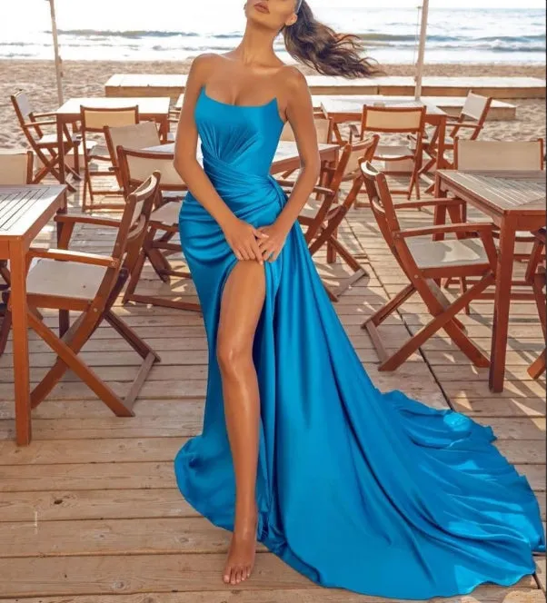 Chic Split Front Evening Party Dress Sleeveless Cocktail Prom Party Gowns Off Shoulder Sexy