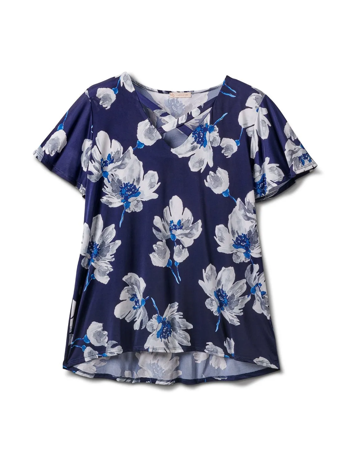Criss Cross Neck Floral Knit Top
