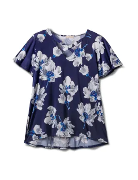 Criss Cross Neck Floral Knit Top