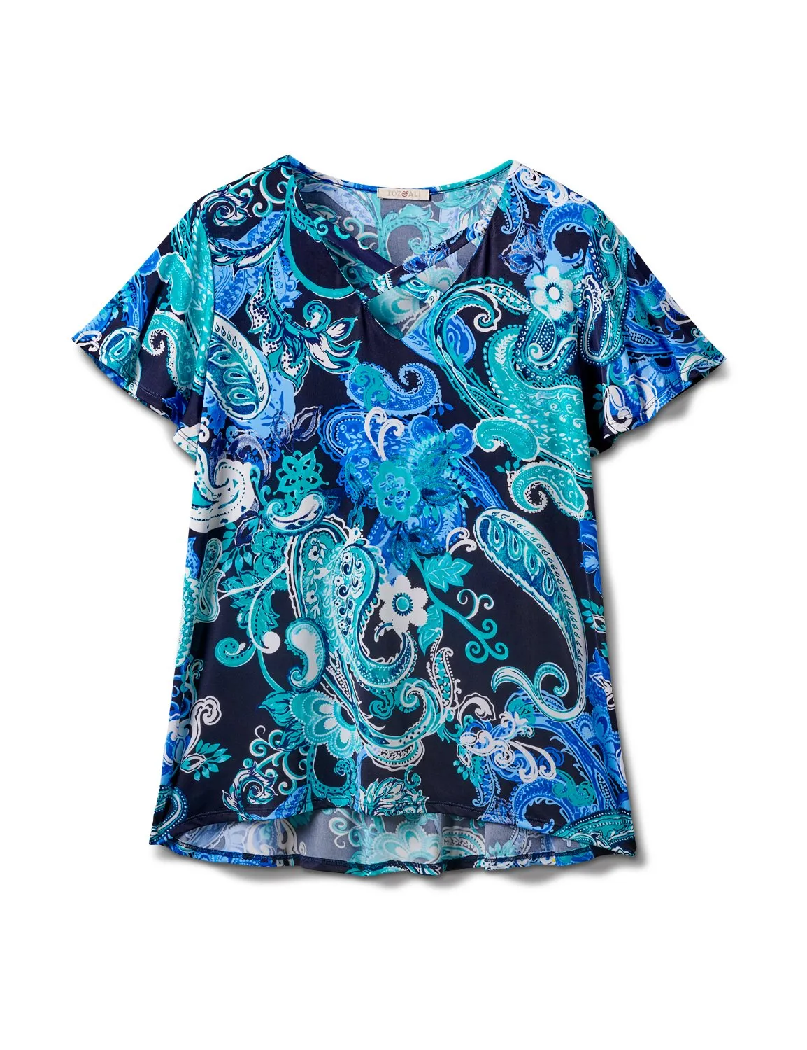 Criss Cross Neck Paisley Knit Top