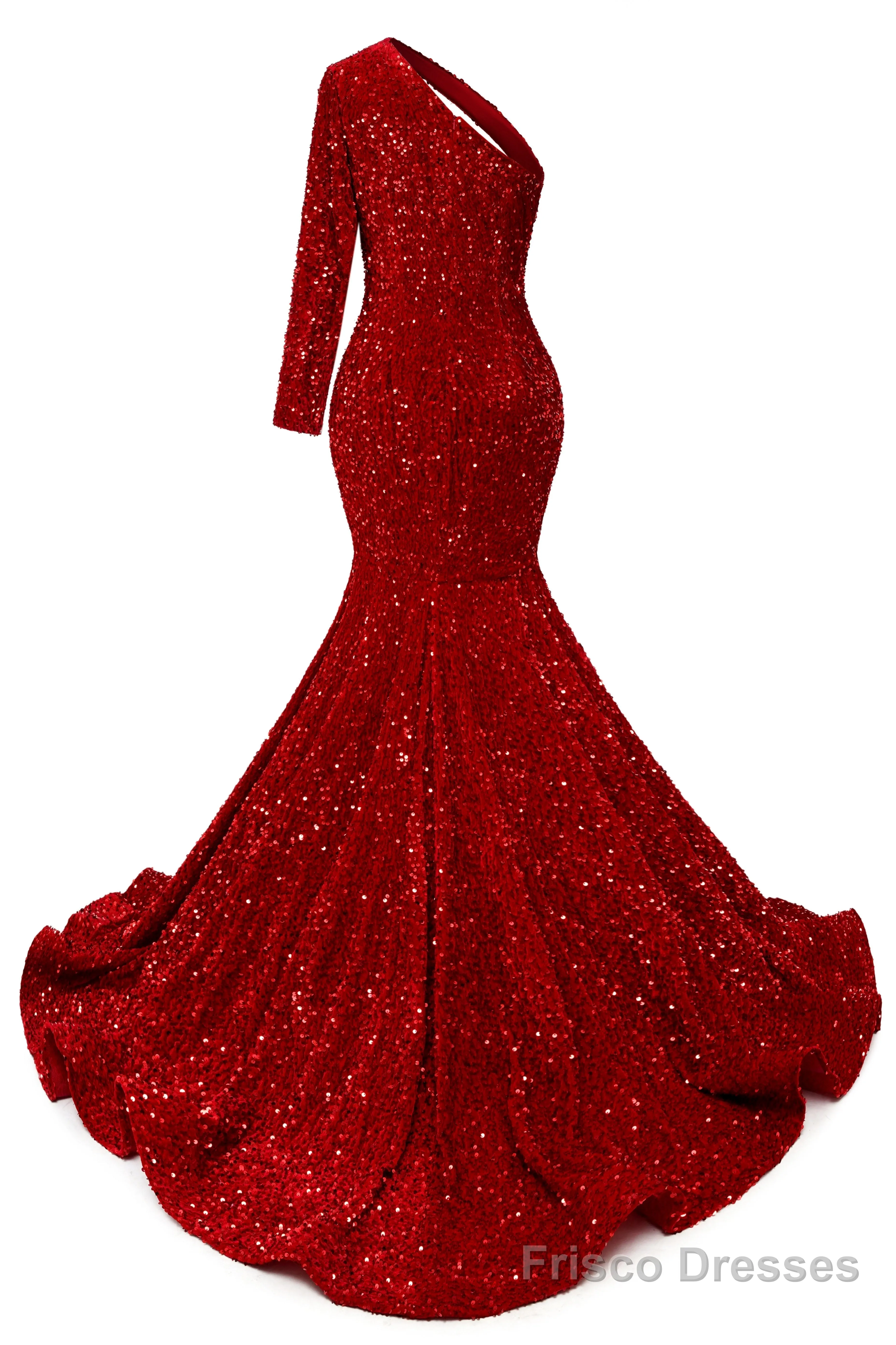 Dark Green Sequins Mermaid Prom Dresses One Shoulder Evening Dresses Floor Length Wedding Party Gowns