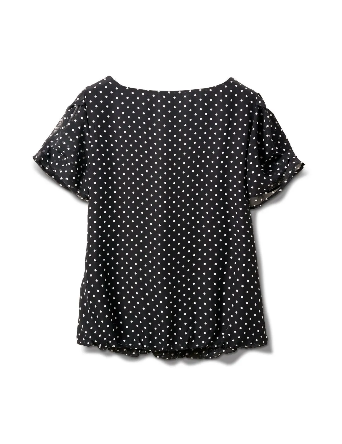 Dot Bubble Hem Woven Top with 3 Ring Neckline