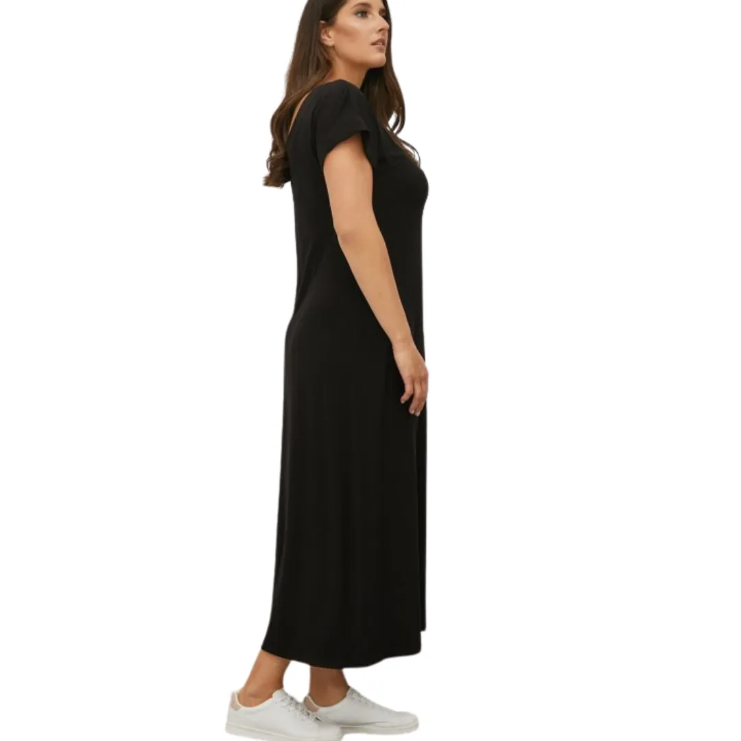 Double V-Neck Plus Sized Dress - Black