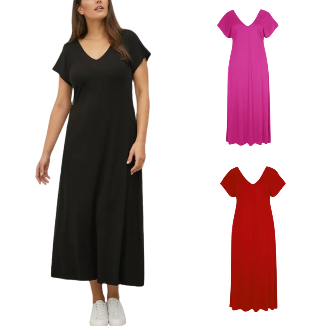 Double V-Neck Plus Sized Dress - Black