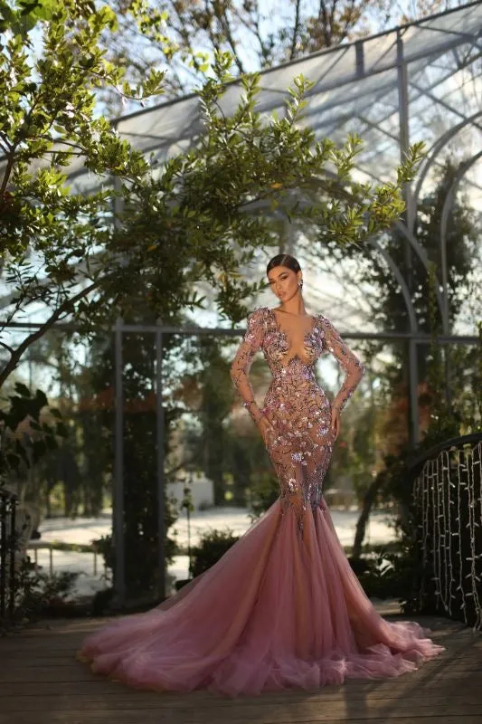 Ellison Elegant Long Pink Evening Dress