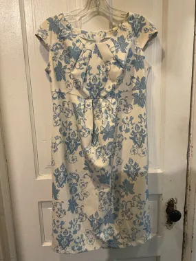 Elpasa Size Medium Blue & Cream Floral Maternity Dress