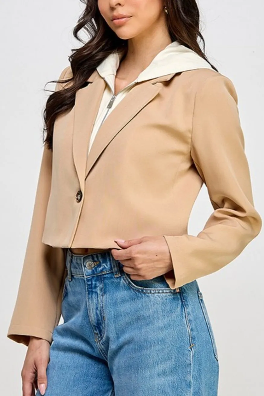 First Class Cropped Hoodie Blazer