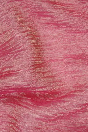 Hot Pink Gold Metallic Crushed Organza Fabric