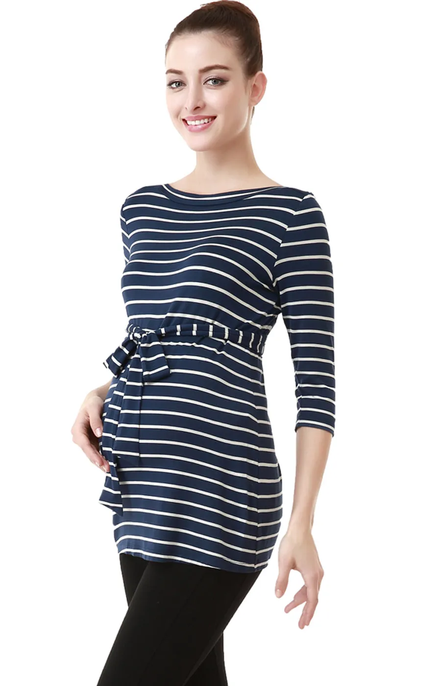 Kimi   Kai Maternity "Whitney" Striped Boat Neck Top