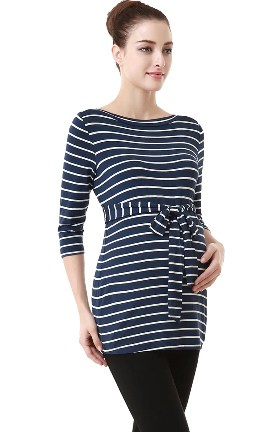 Kimi   Kai Maternity "Whitney" Striped Boat Neck Top