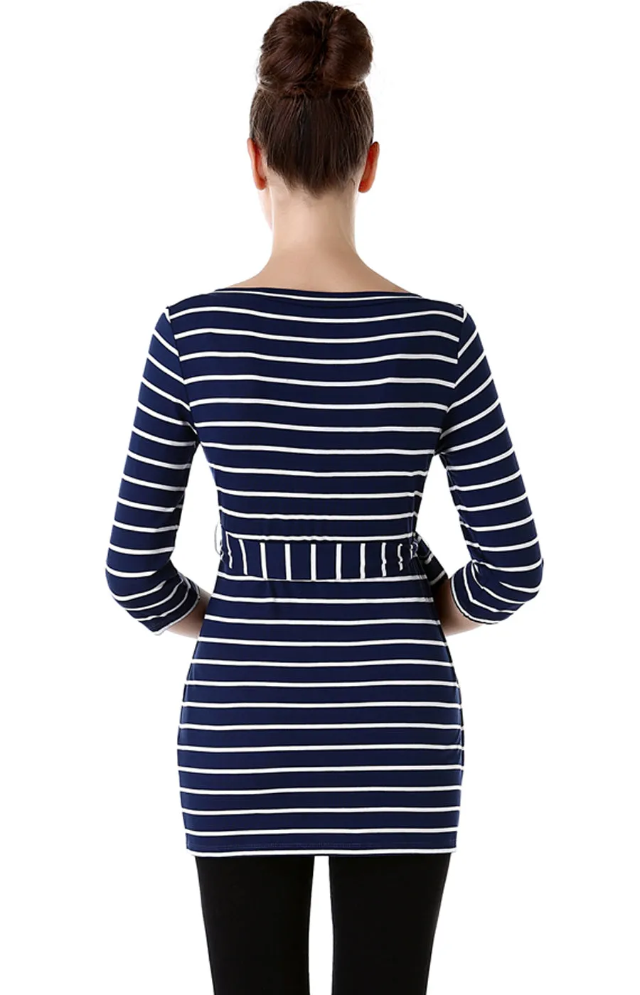 Kimi   Kai Maternity "Whitney" Striped Boat Neck Top