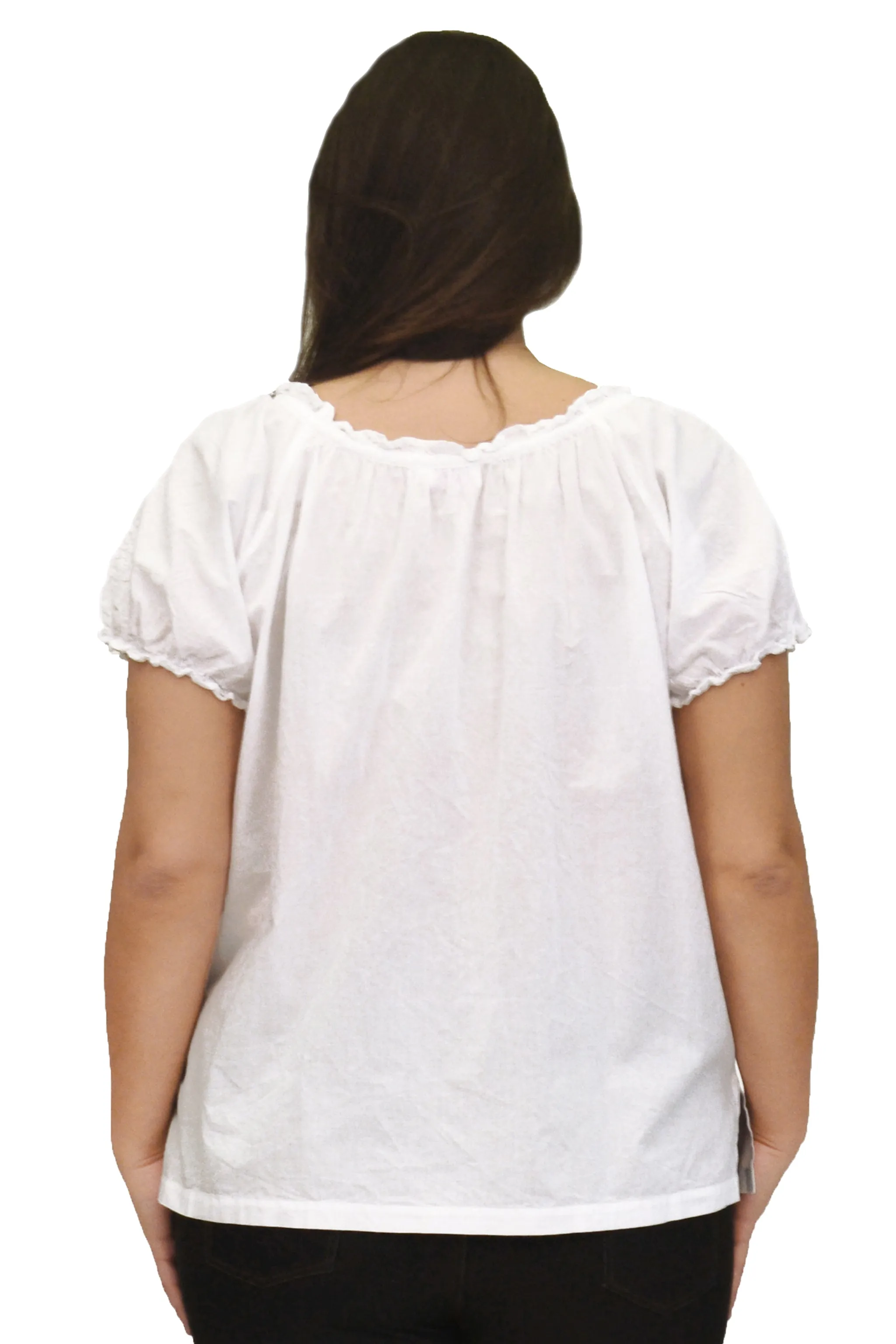 La Cera Plus Size White Embroidered Short Sleeve Peasant Top