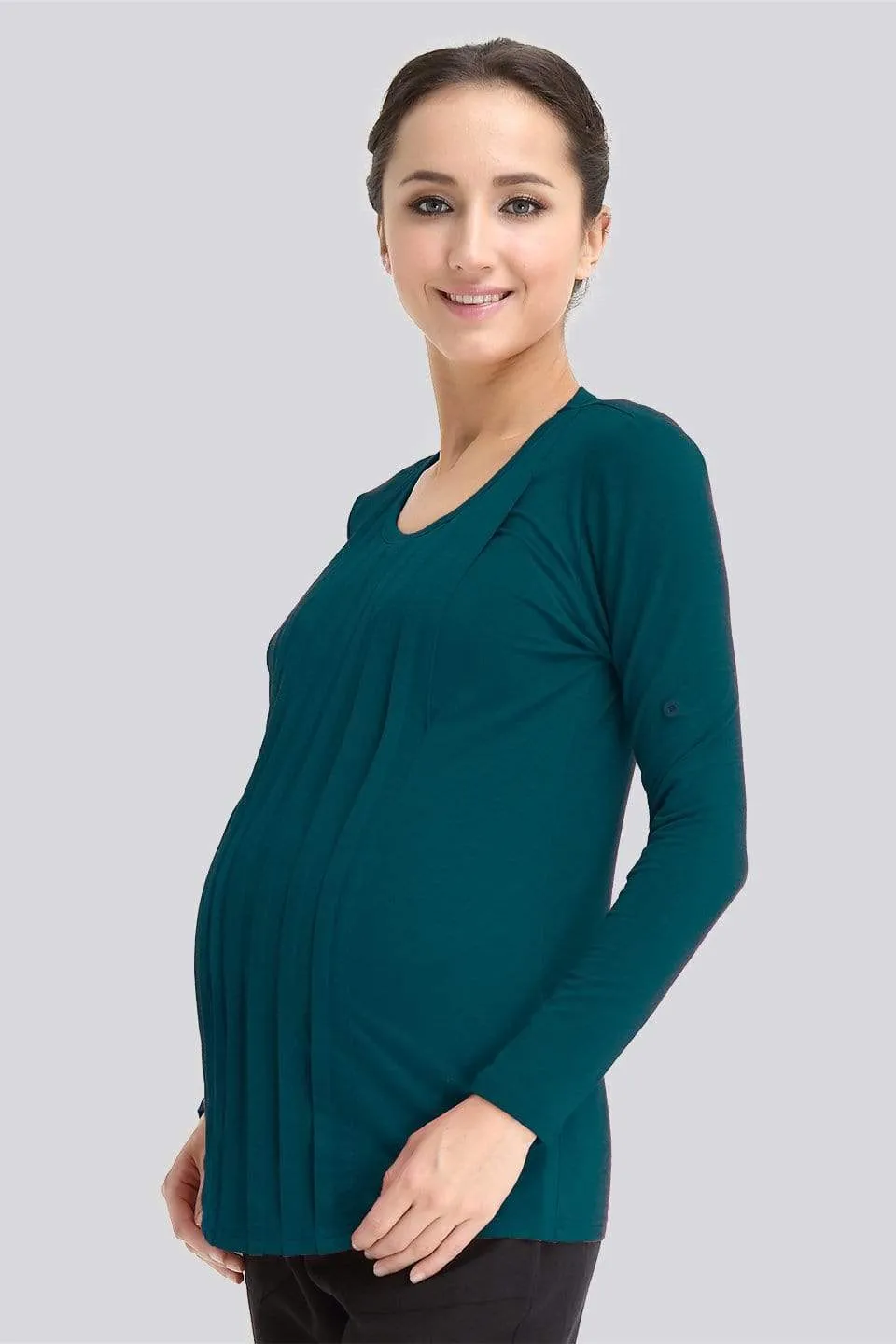Long Sleeved Venus Pleats Row Top Teal