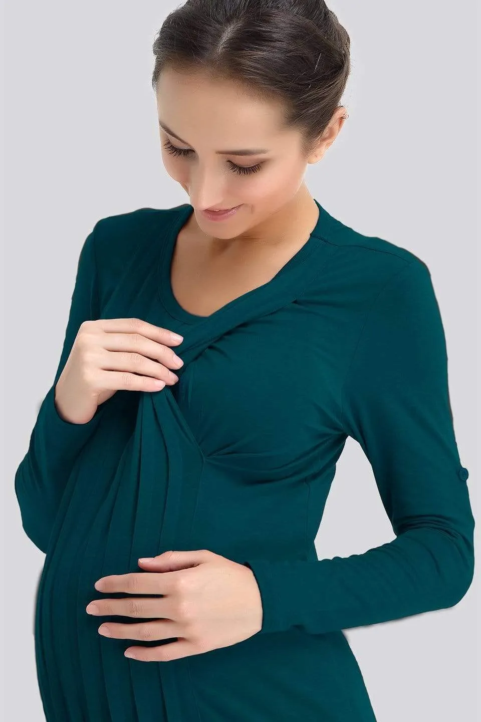Long Sleeved Venus Pleats Row Top Teal