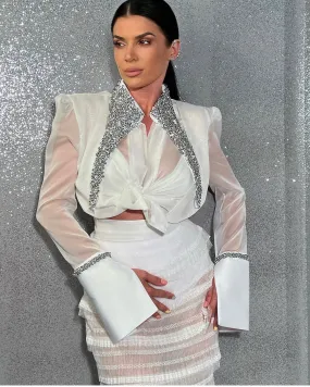 Luna Luxury White Long Sleeves Evening Dress