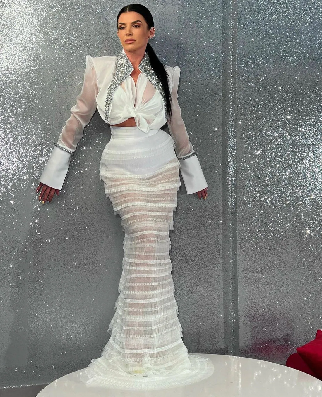 Luna Luxury White Long Sleeves Evening Dress
