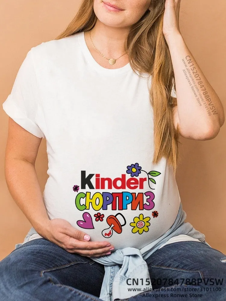 Maternity Clothes Casual Pregnancy T Shirts Baby Print Funny Women Summer Tees Tops White
