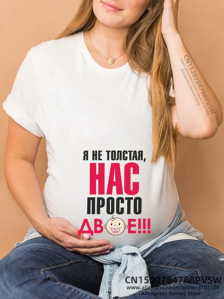 Maternity Clothes Casual Pregnancy T Shirts Baby Print Funny Women Summer Tees Tops White