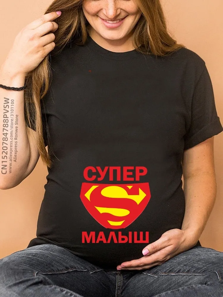 Maternity Clothes Casual Pregnancy T Shirts Baby Print Funny Women Summer Tees Tops White