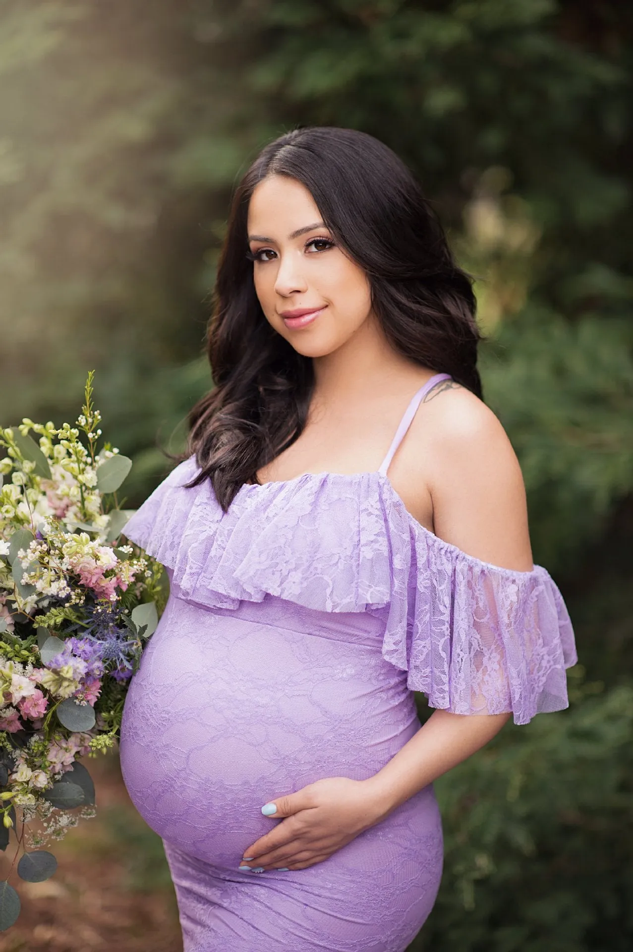 Maternity Ruffles Lace Photo Shoot Shoulderless Fancy Pregnancy Dress