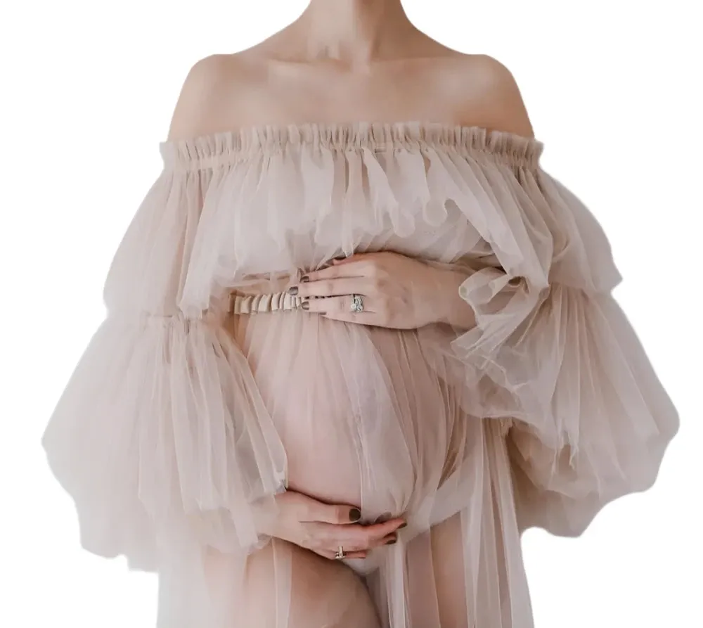 Nude Tiered Photoshoot Gown