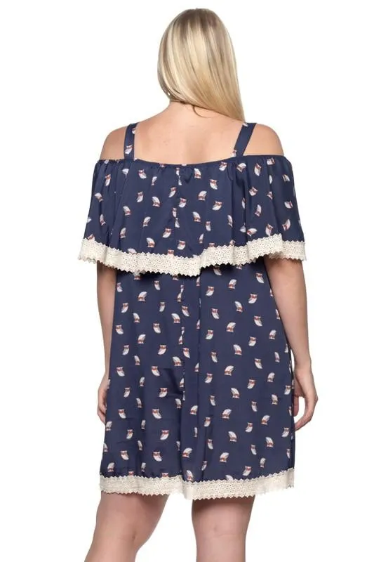 Owl Print Ruffle Dress