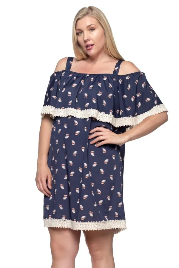Owl Print Ruffle Dress