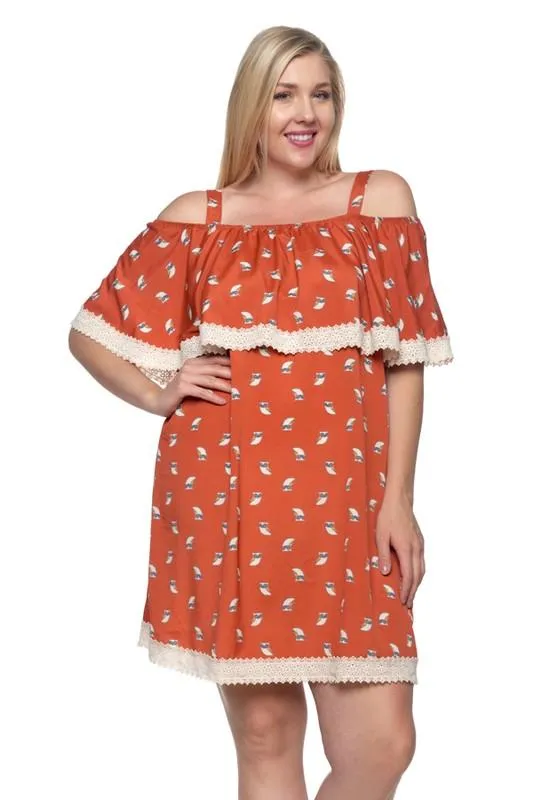 Owl Print Ruffle Dress