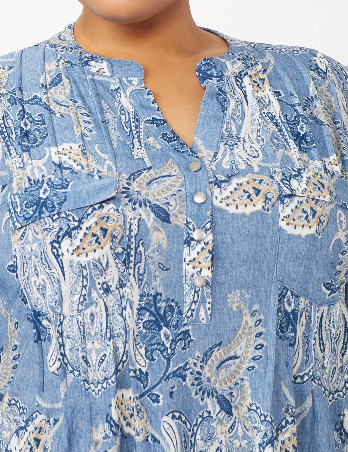 Paisley Knit Popover Top