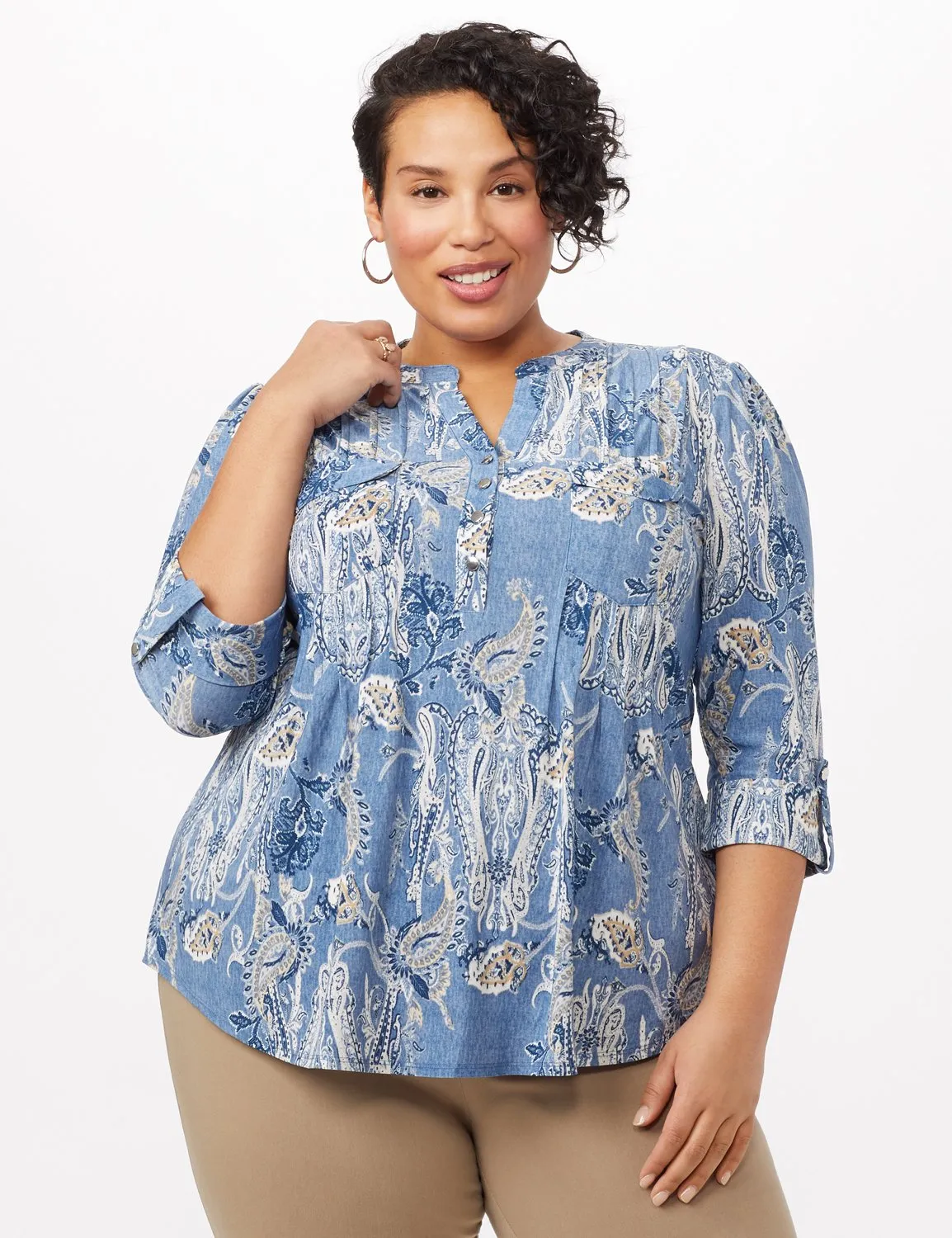 Paisley Knit Popover Top
