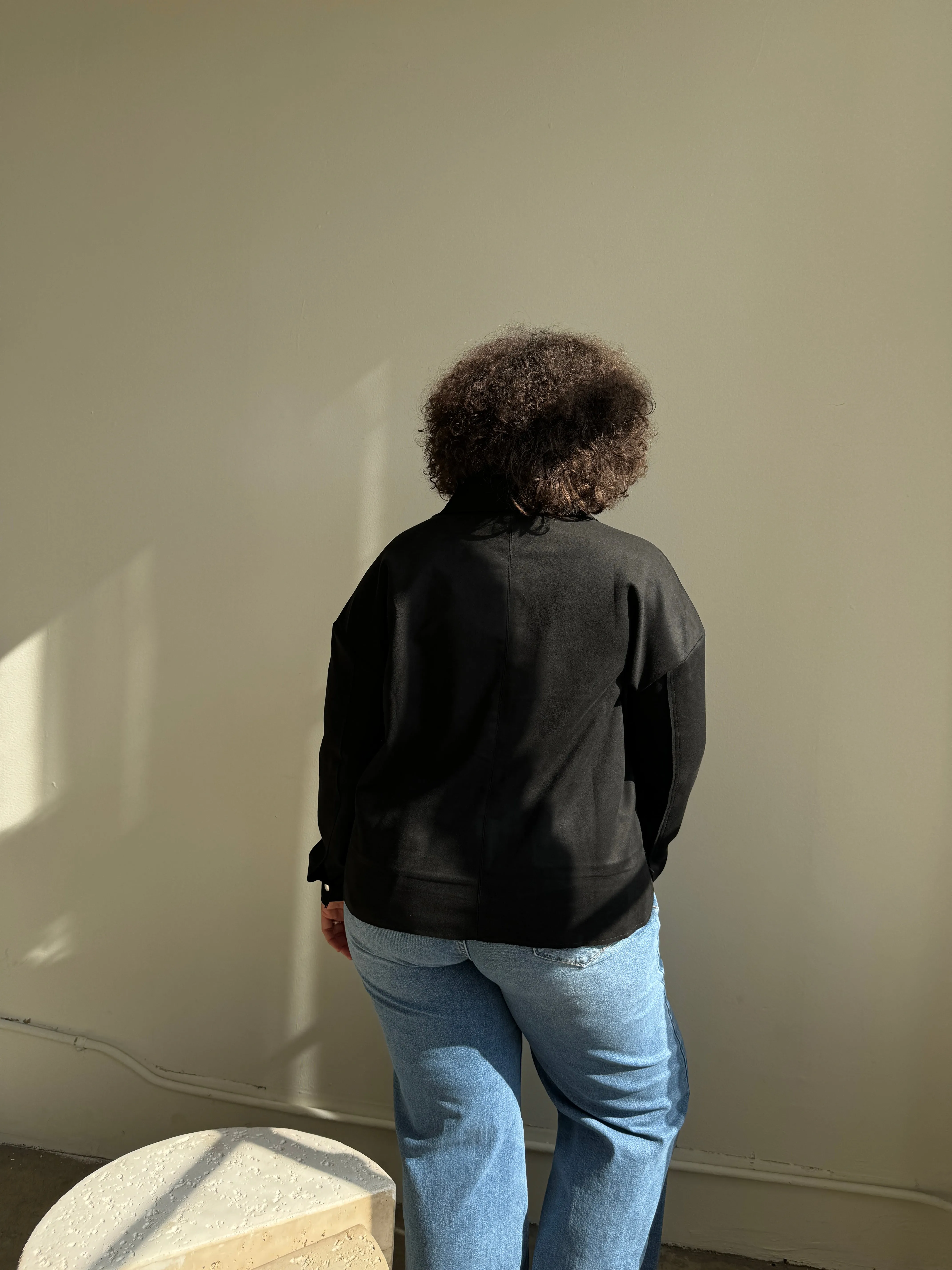 Plus Size Button Down Suede Jacket