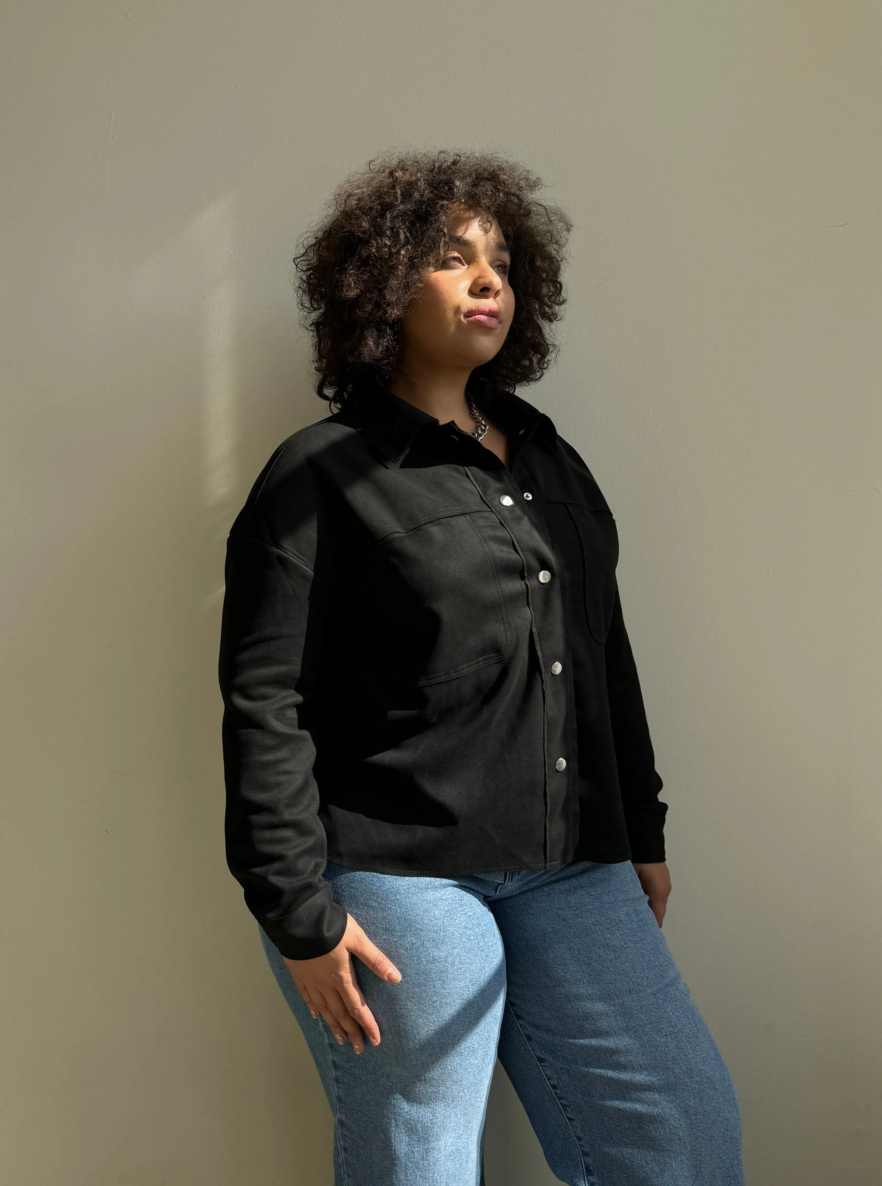 Plus Size Button Down Suede Jacket
