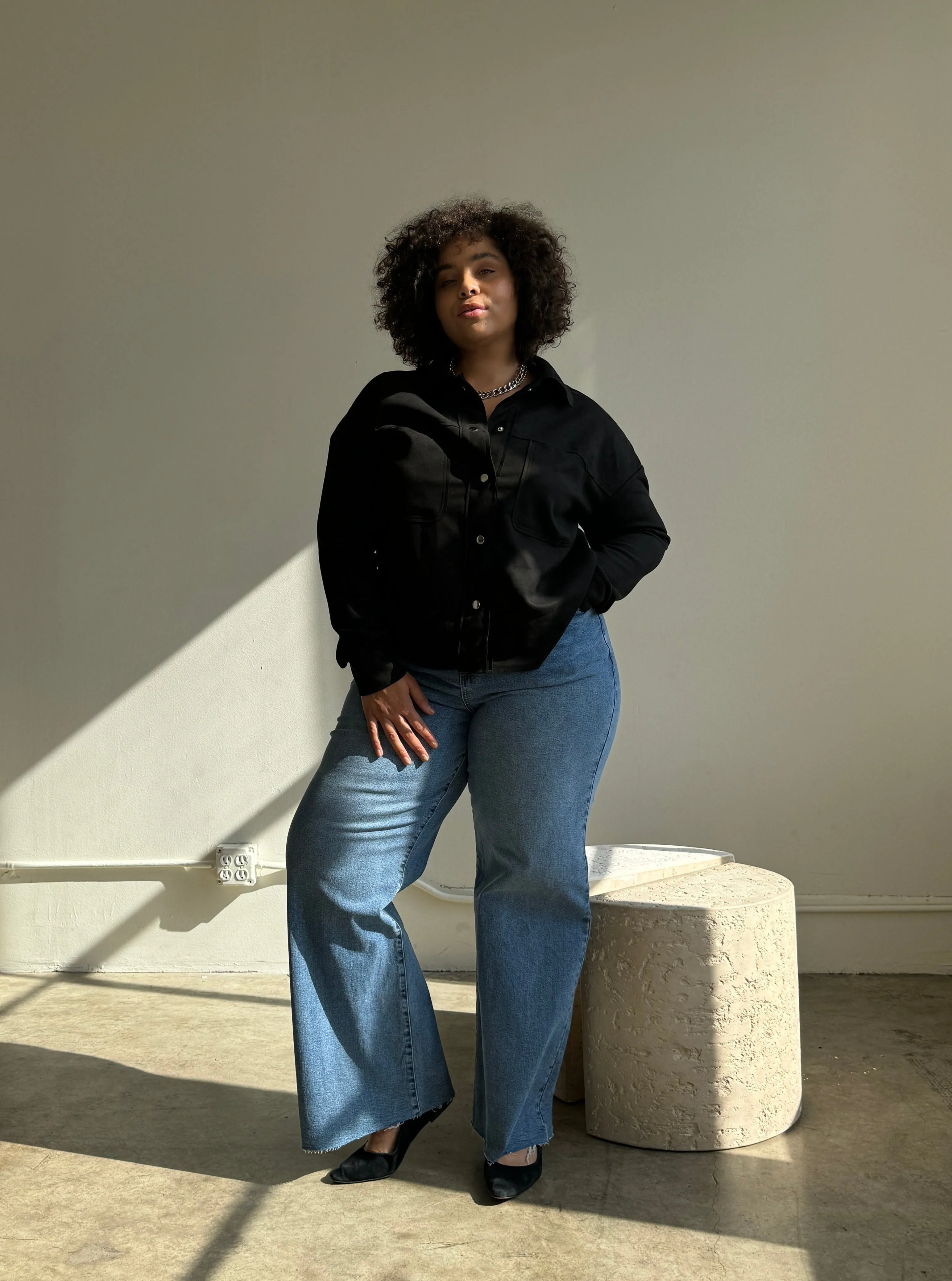 Plus Size Button Down Suede Jacket