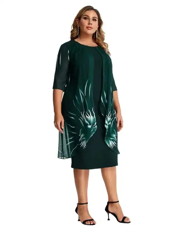 Plus size elegant temperament women’s knitted lace cape dress