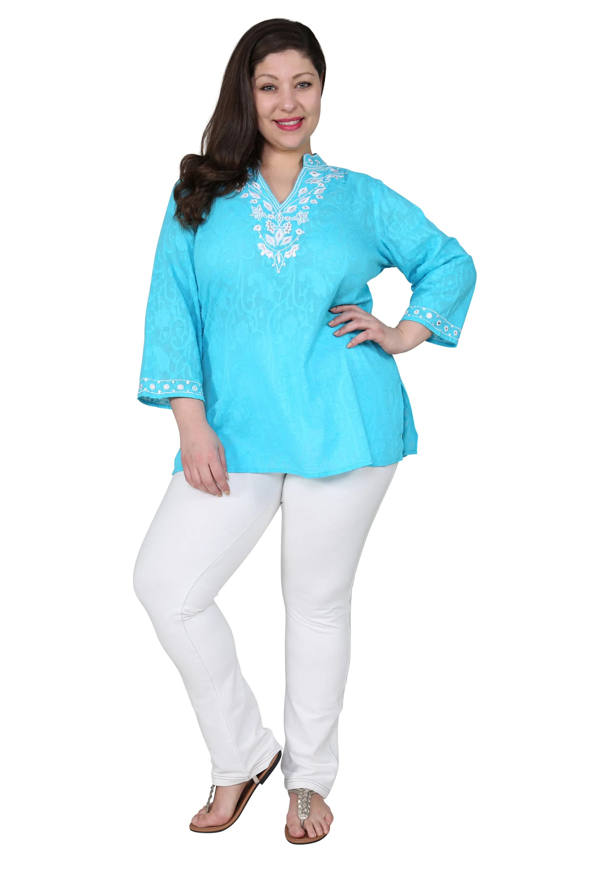 Plus Size Floral Embroidered Tunic Top