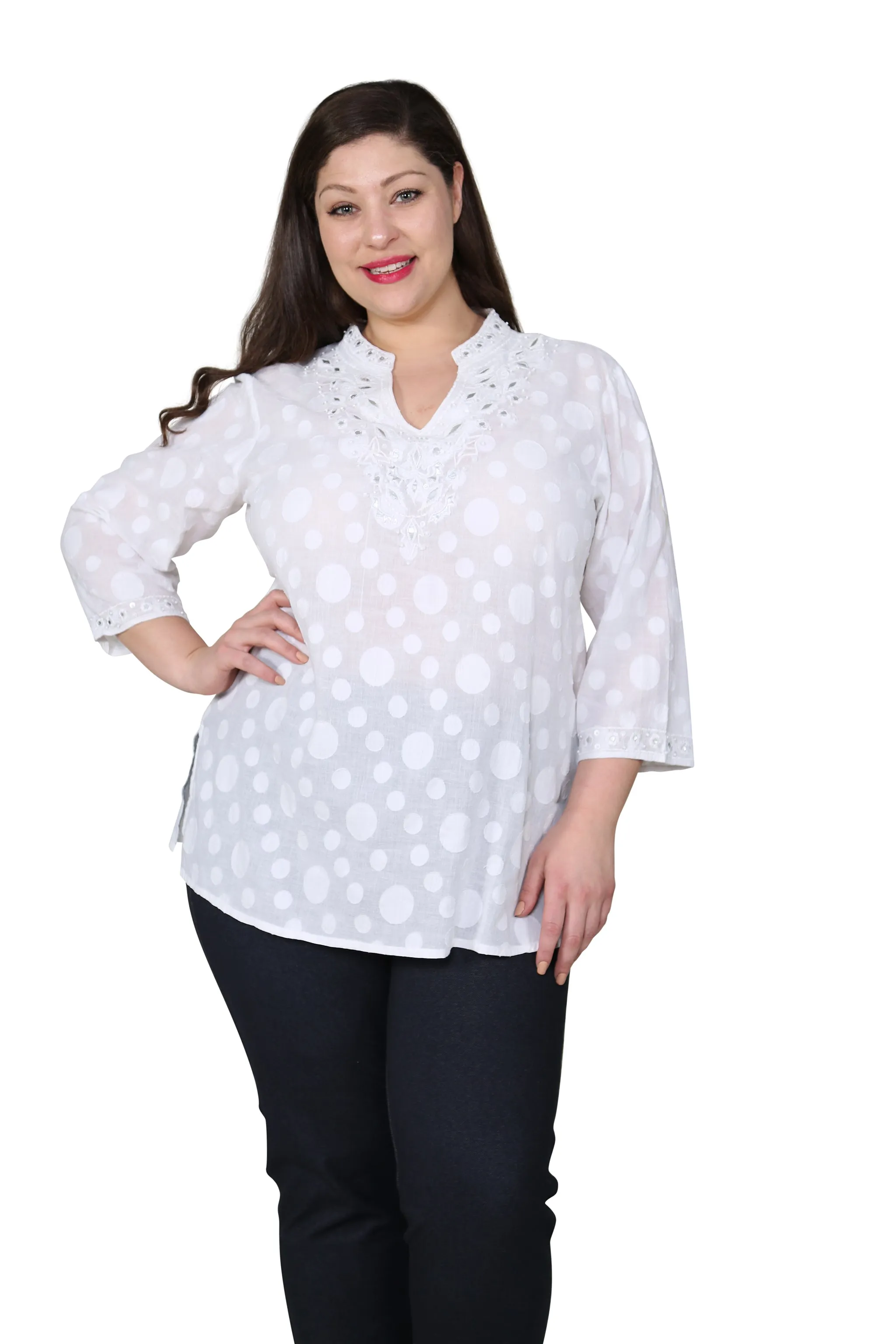 Plus Size Floral Embroidered Tunic Top