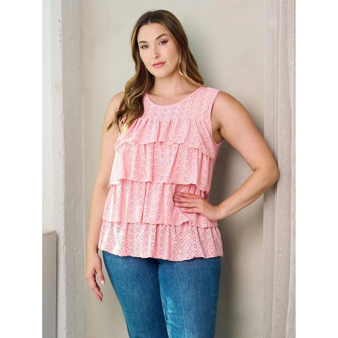 Plus Size Sleeveless Ruffle Front Top