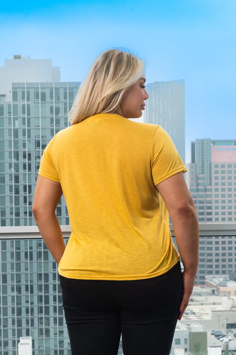 Plus Size Soft V-Neck Short Sleeve Tee Shirt with Front Pocket* (K67053X)