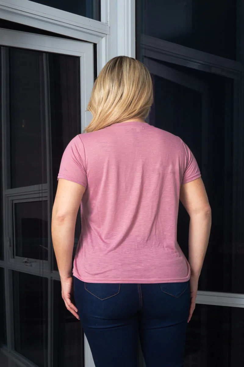 Plus Size Soft V-Neck Short Sleeve Tee Shirt with Front Pocket* (K67053X)